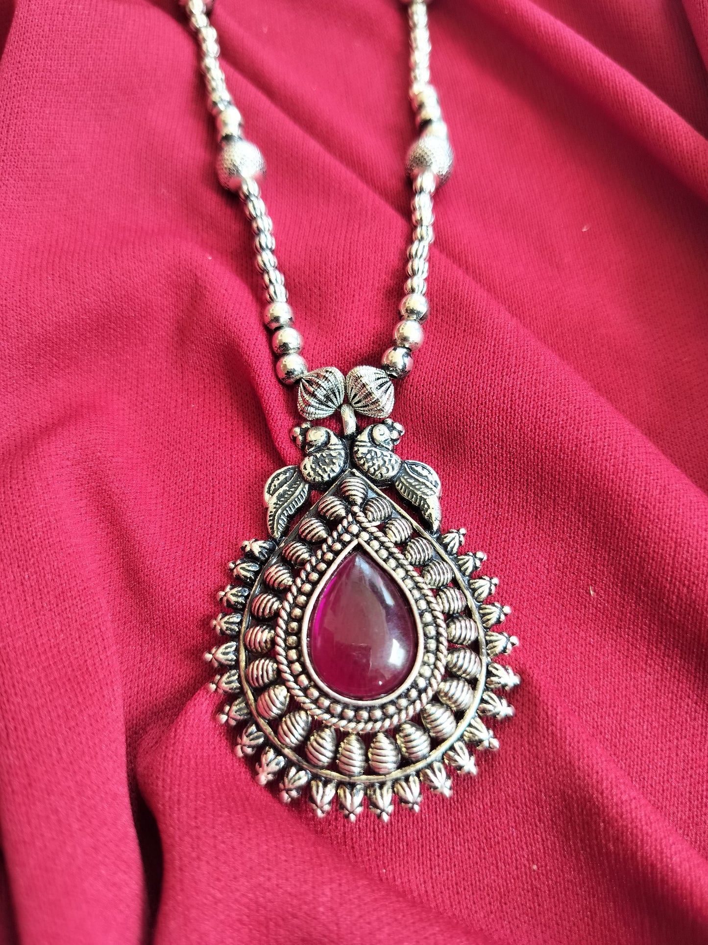 Peacock Ruby Long Necklace